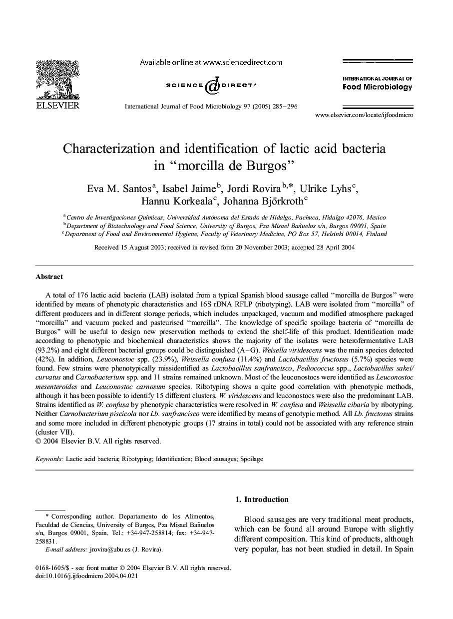 Characterization and identification of lactic acid bacteria in “morcilla de Burgos”