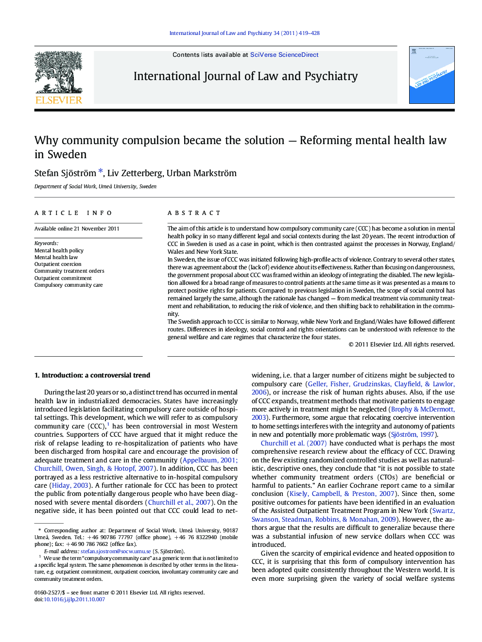 Why community compulsion became the solution — Reforming mental health law in Sweden