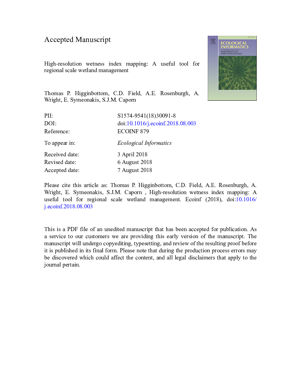 High-resolution wetness index mapping: A useful tool for regional scale wetland management