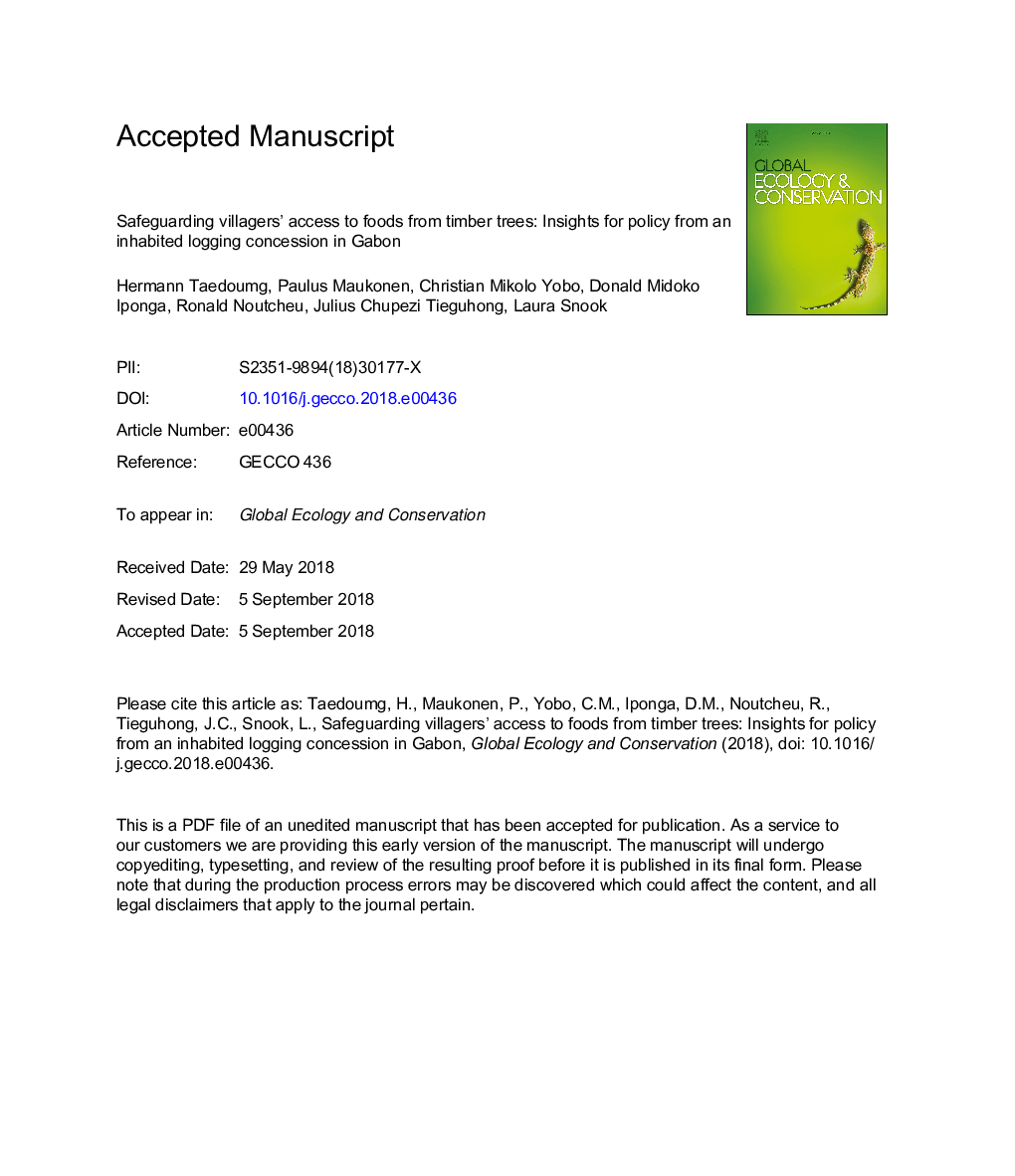 Safeguarding villagers' access to foods from timber trees: Insights for policy from an inhabited logging concession in Gabon