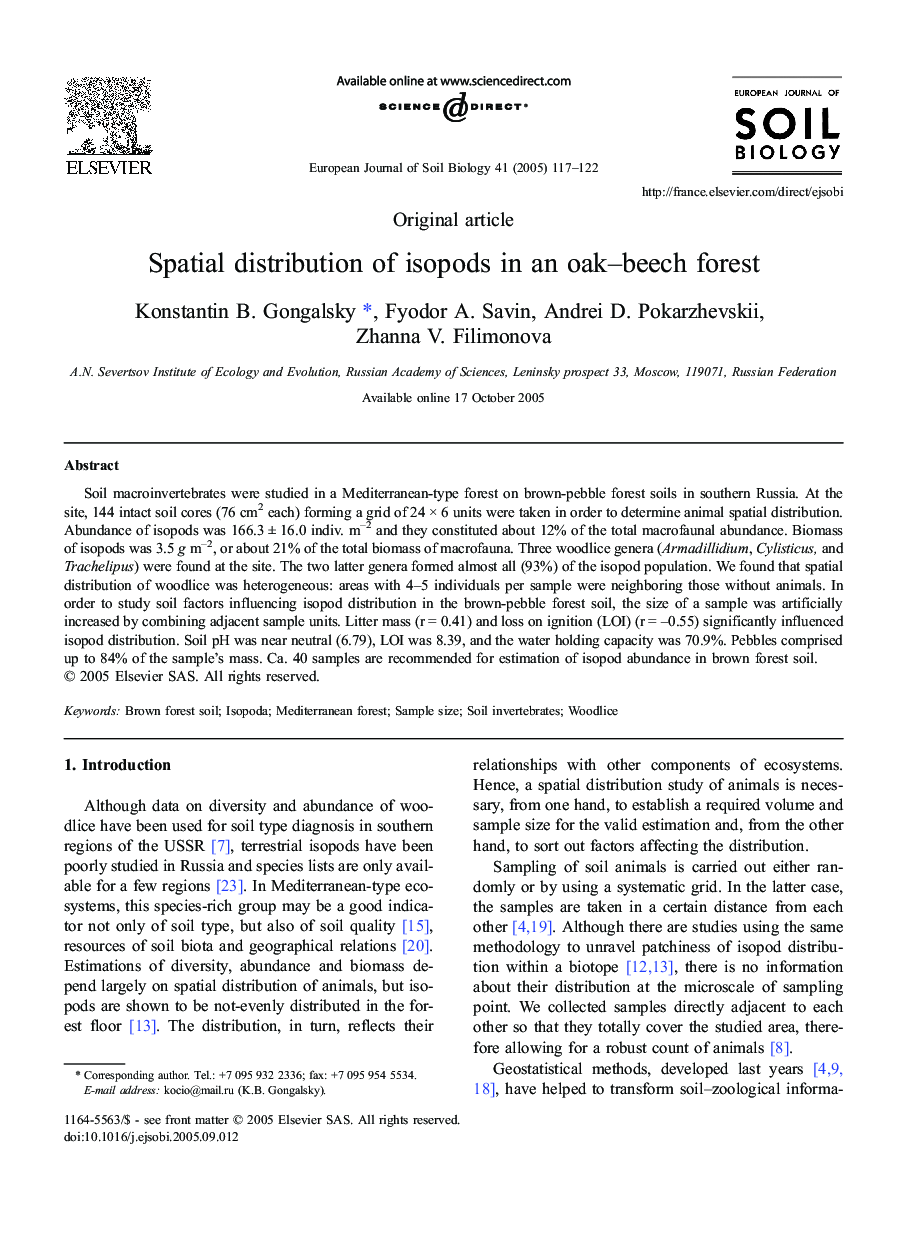 Spatial distribution ofÂ isopods inÂ anÂ oak-beech forest