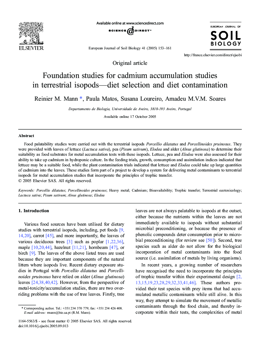 Foundation studies forÂ cadmium accumulation studies inÂ terrestrial isopods-diet selection andÂ diet contamination