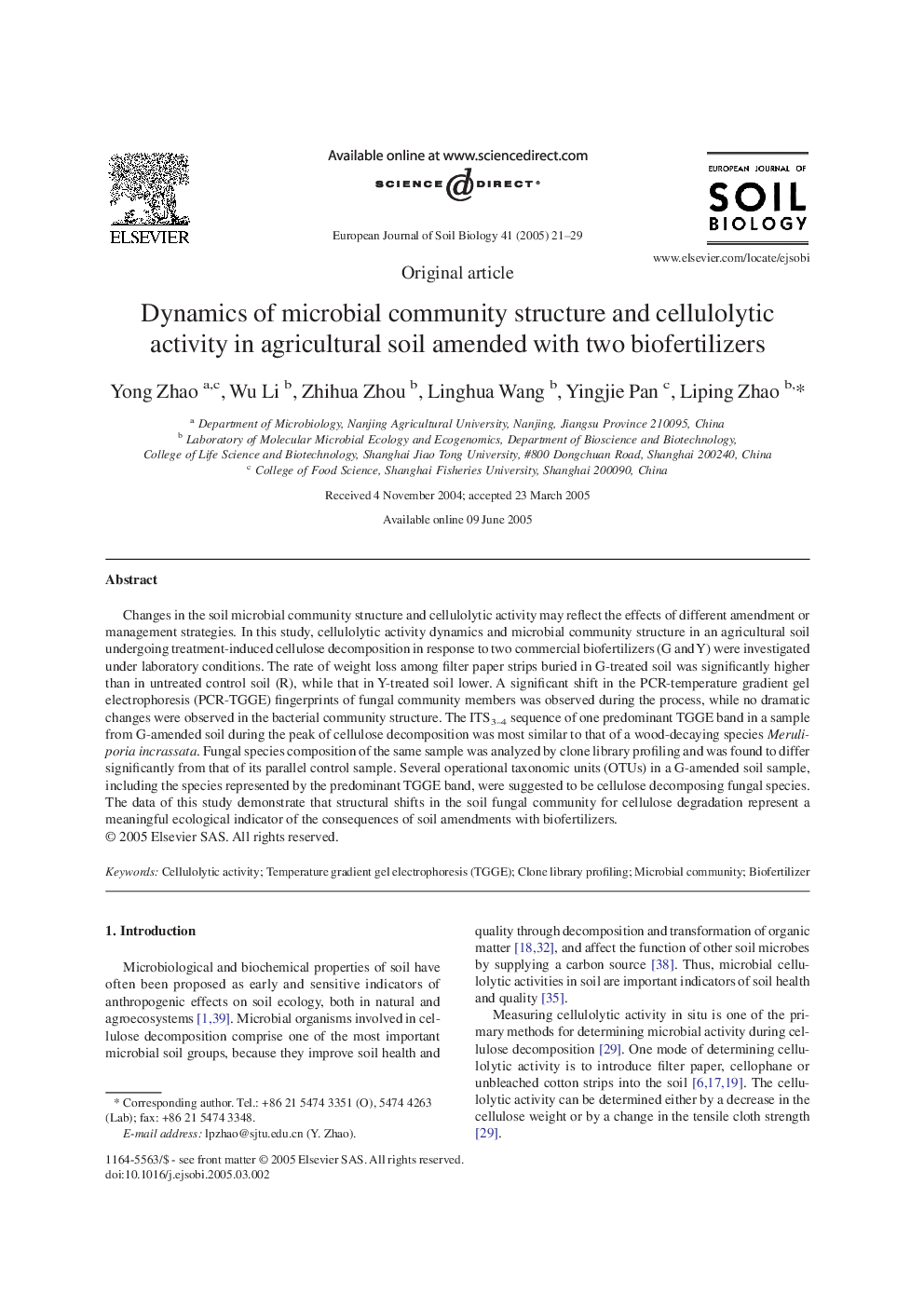 Dynamics of microbial community structure and cellulolytic activity in agricultural soil amended with two biofertilizers