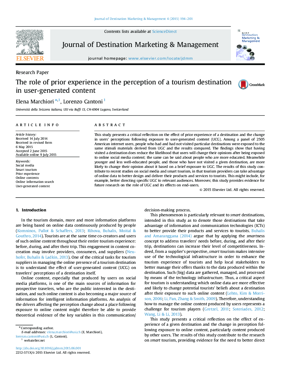 The role of prior experience in the perception of a tourism destination in user-generated content