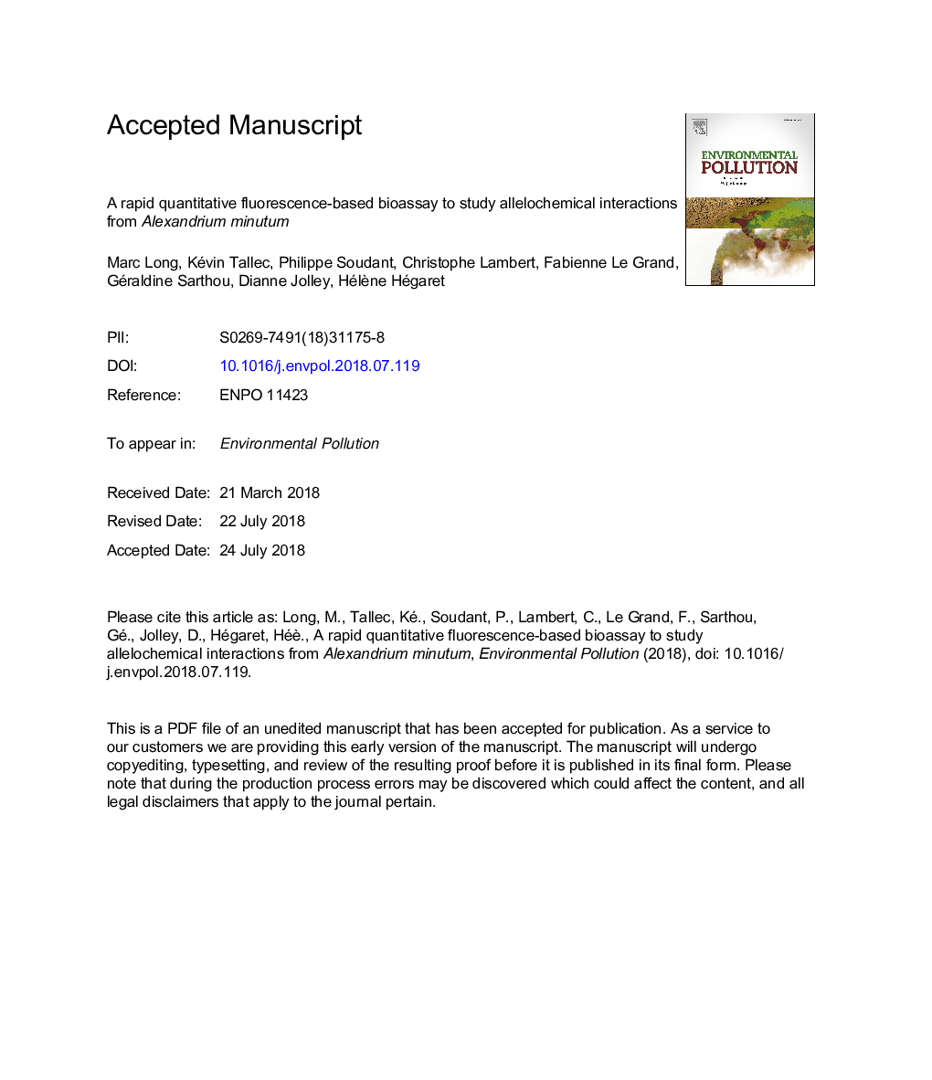 A rapid quantitative fluorescence-based bioassay to study allelochemical interactions from Alexandrium minutum