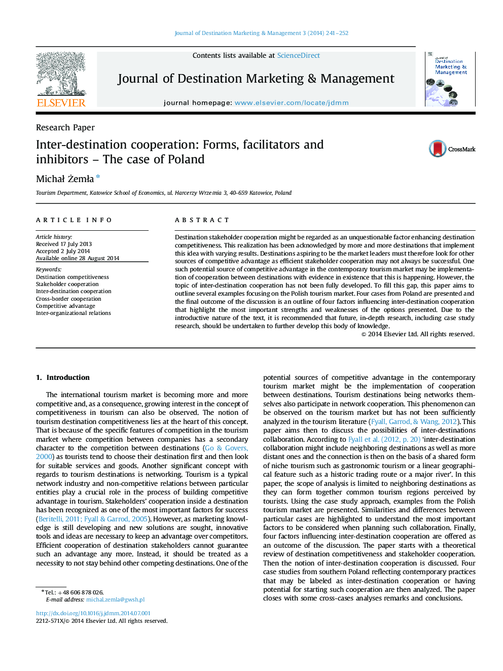 Inter-destination cooperation: Forms, facilitators and inhibitors – The case of Poland