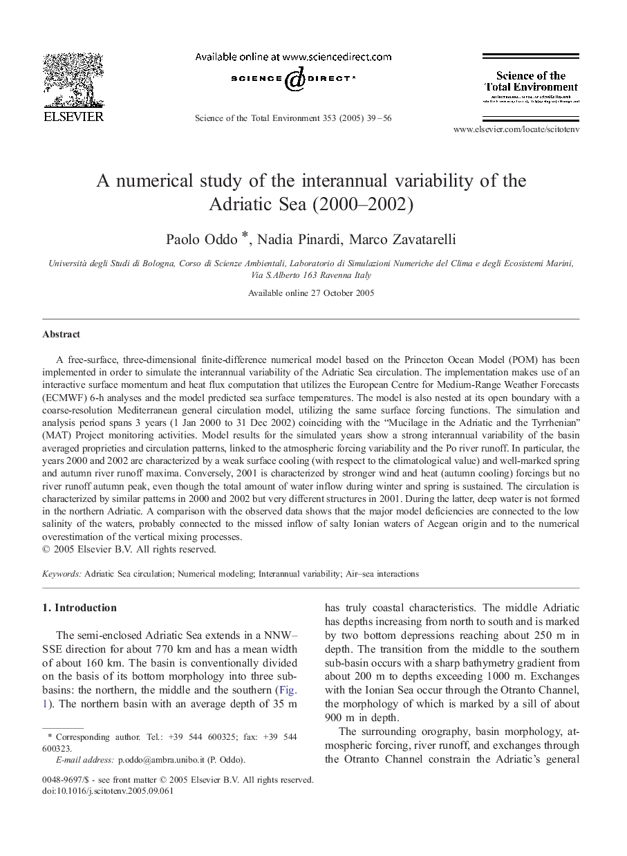 A numerical study of the interannual variability of the Adriatic Sea (2000-2002)