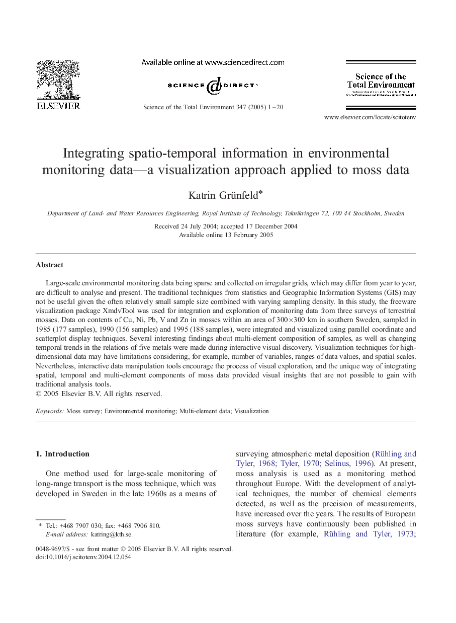 Integrating spatio-temporal information in environmental monitoring data-a visualization approach applied to moss data