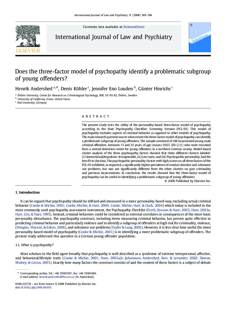 Does the three-factor model of psychopathy identify a problematic subgroup of young offenders?