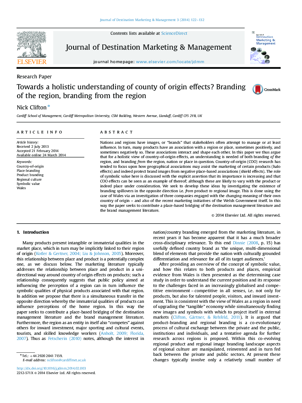 Towards a holistic understanding of county of origin effects? Branding of the region, branding from the region