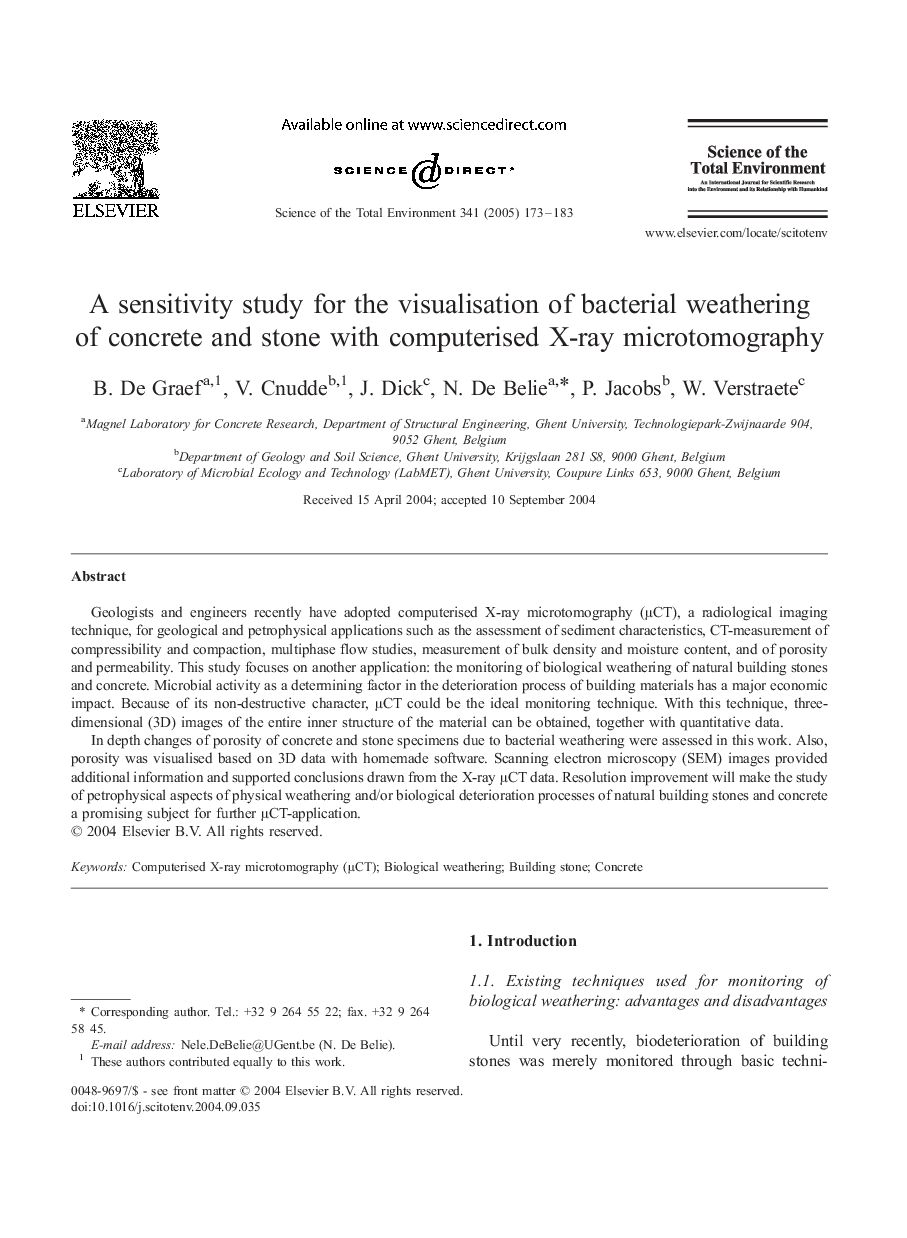 A sensitivity study for the visualisation of bacterial weathering of concrete and stone with computerised X-ray microtomography