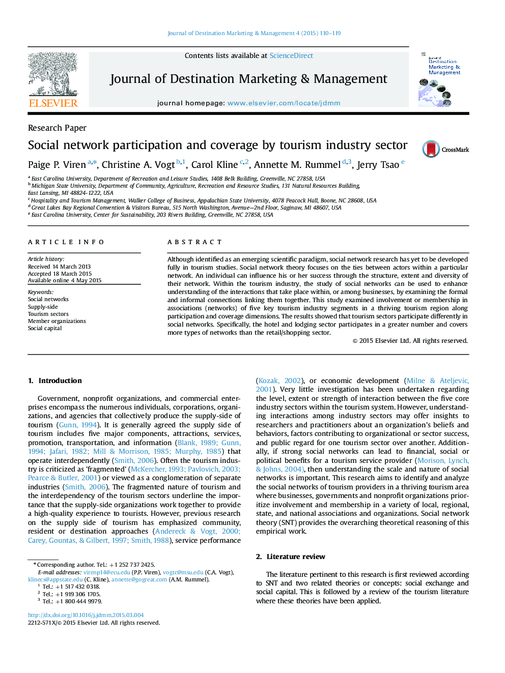 Social network participation and coverage by tourism industry sector