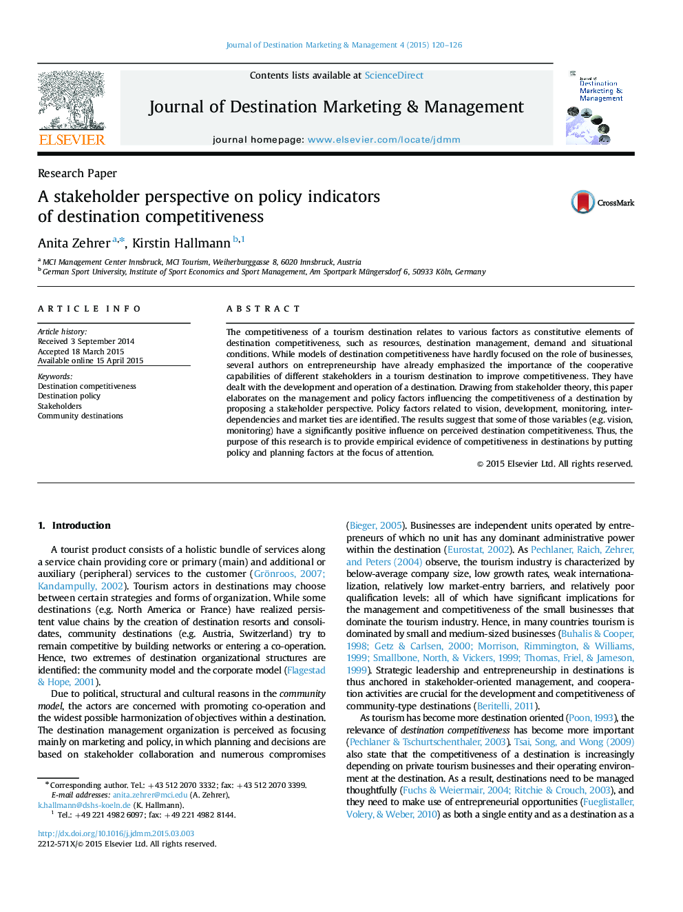 A stakeholder perspective on policy indicators of destination competitiveness