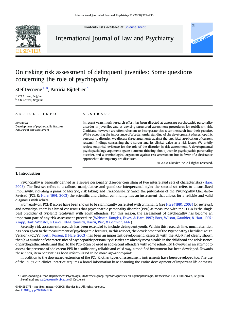 On risking risk assessment of delinquent juveniles: Some questions concerning the role of psychopathy