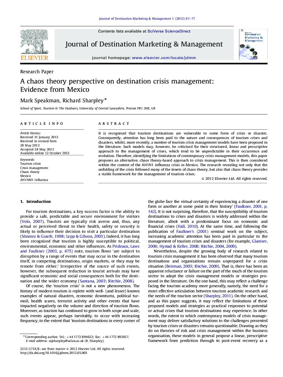 A chaos theory perspective on destination crisis management: Evidence from Mexico