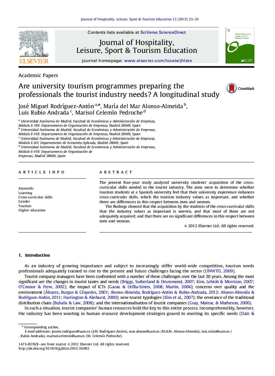 Are university tourism programmes preparing the professionals the tourist industry needs? A longitudinal study