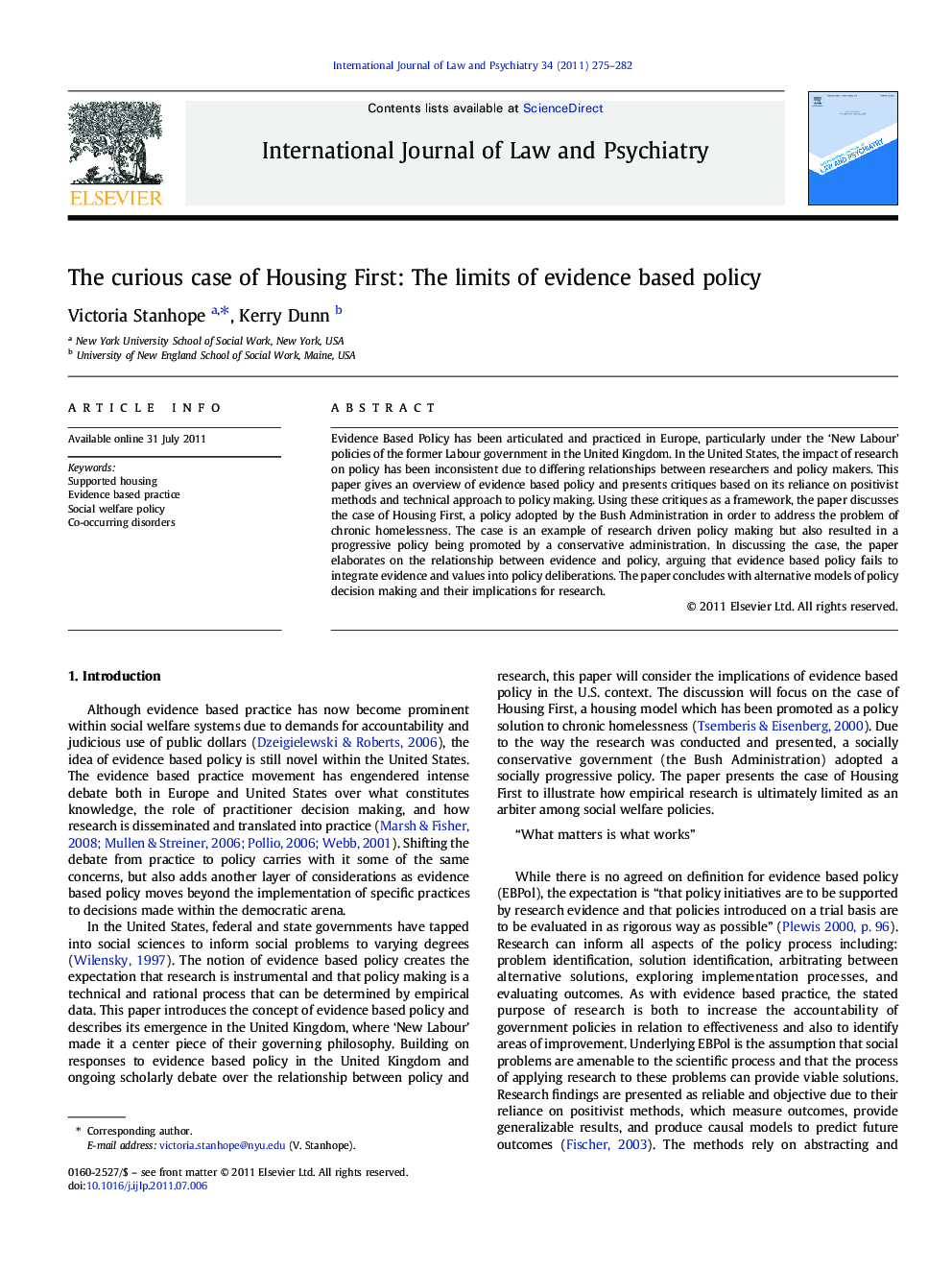 عکس صفحه اول مقاله: The curious case of Housing First: The limits of evidence based policy The curious case of Housing First: The limits of evidence based policy