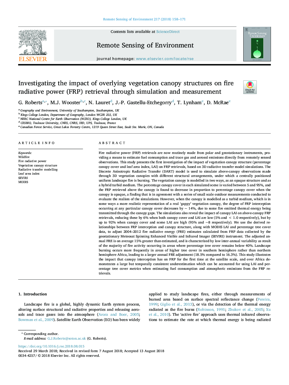 Investigating the impact of overlying vegetation canopy structures on fire radiative power (FRP) retrieval through simulation and measurement