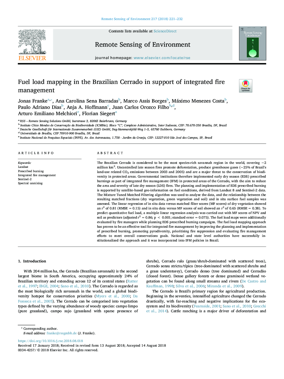 Fuel load mapping in the Brazilian Cerrado in support of integrated fire management