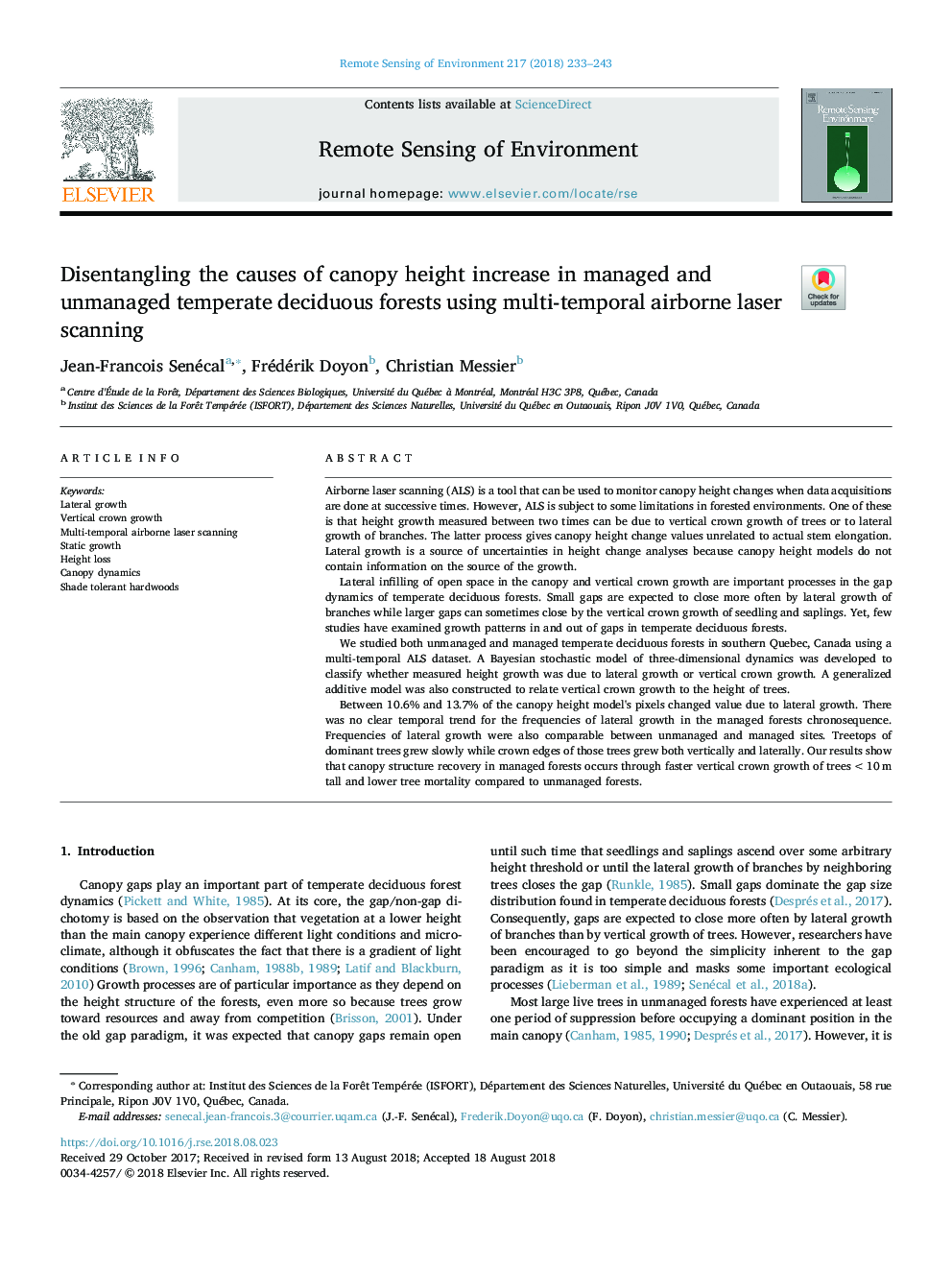 Disentangling the causes of canopy height increase in managed and unmanaged temperate deciduous forests using multi-temporal airborne laser scanning