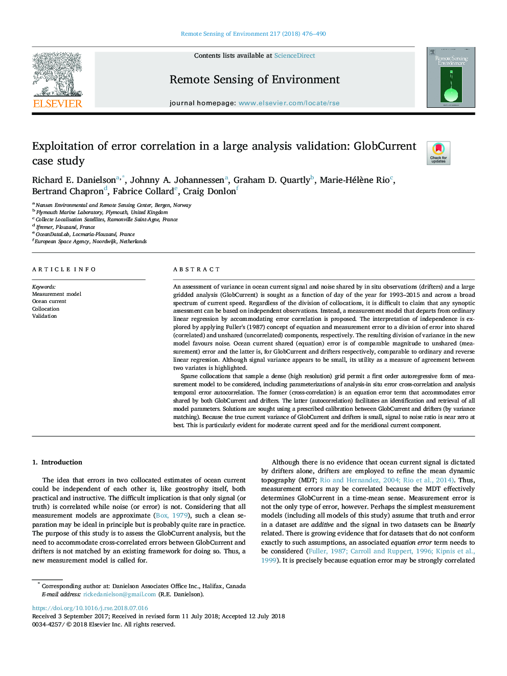 Exploitation of error correlation in a large analysis validation: GlobCurrent case study
