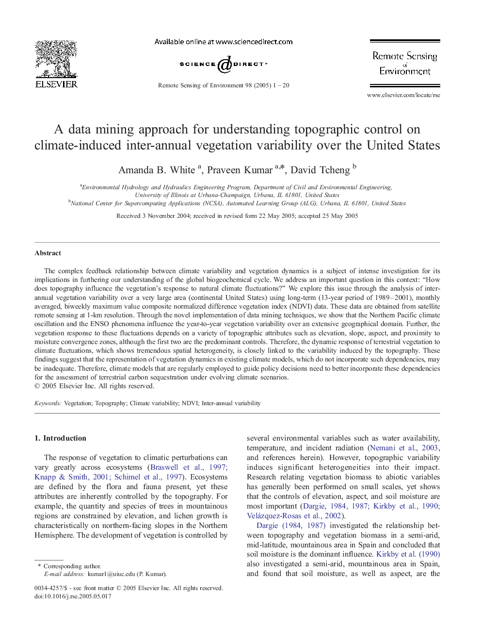 A data mining approach for understanding topographic control on climate-induced inter-annual vegetation variability over the United States