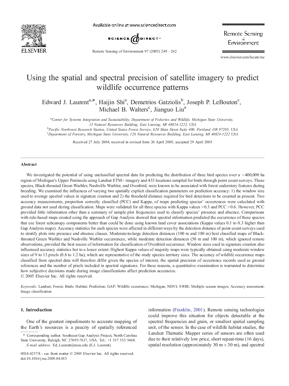 Using the spatial and spectral precision of satellite imagery to predict wildlife occurrence patterns