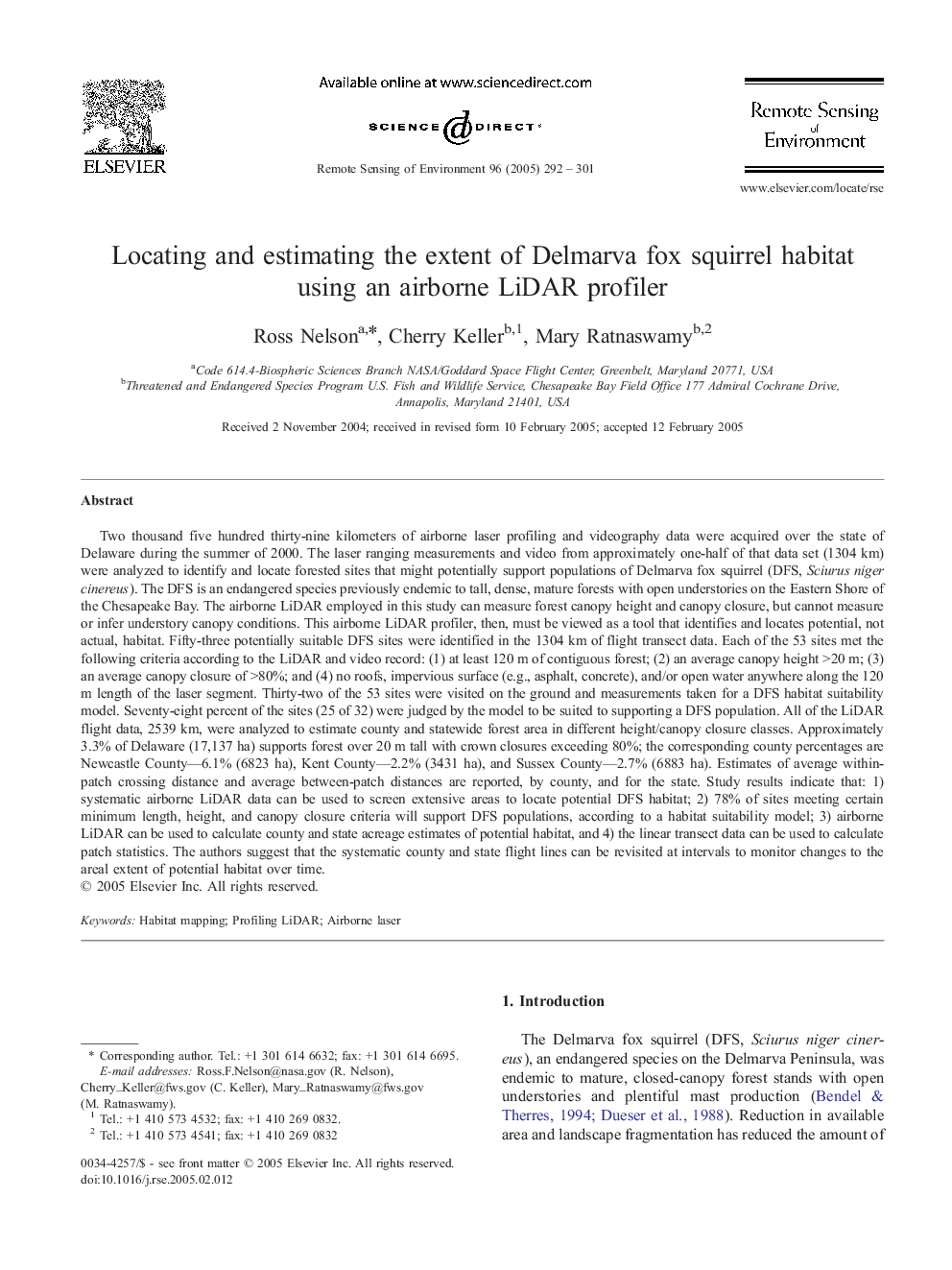 Locating and estimating the extent of Delmarva fox squirrel habitat using an airborne LiDAR profiler