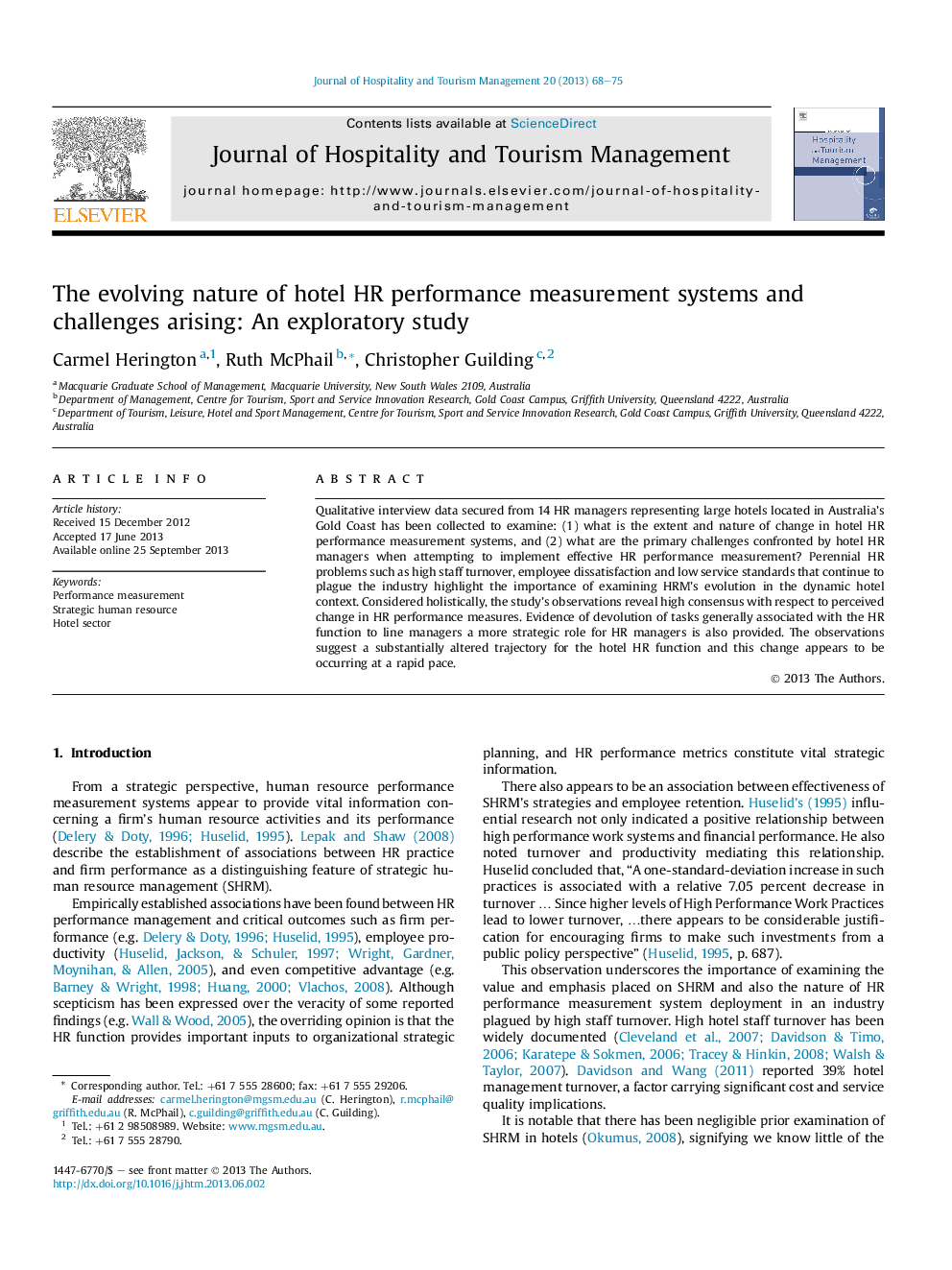 The evolving nature of hotel HR performance measurement systems and challenges arising: An exploratory study