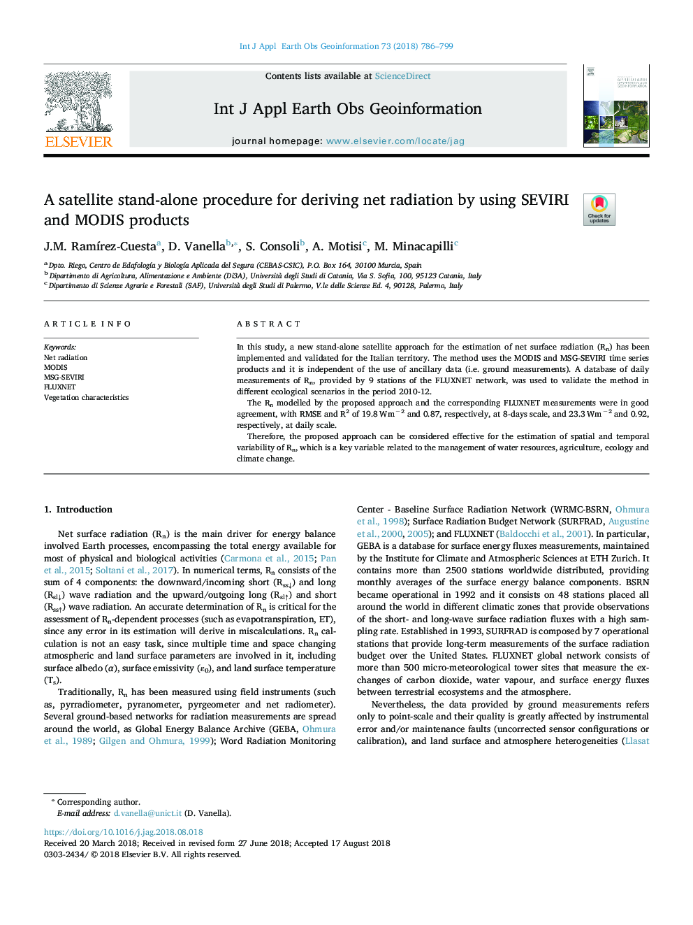 A satellite stand-alone procedure for deriving net radiation by using SEVIRI and MODIS products