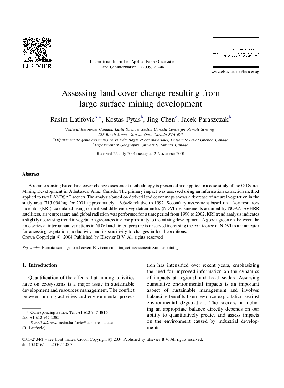 Assessing land cover change resulting from large surface mining development