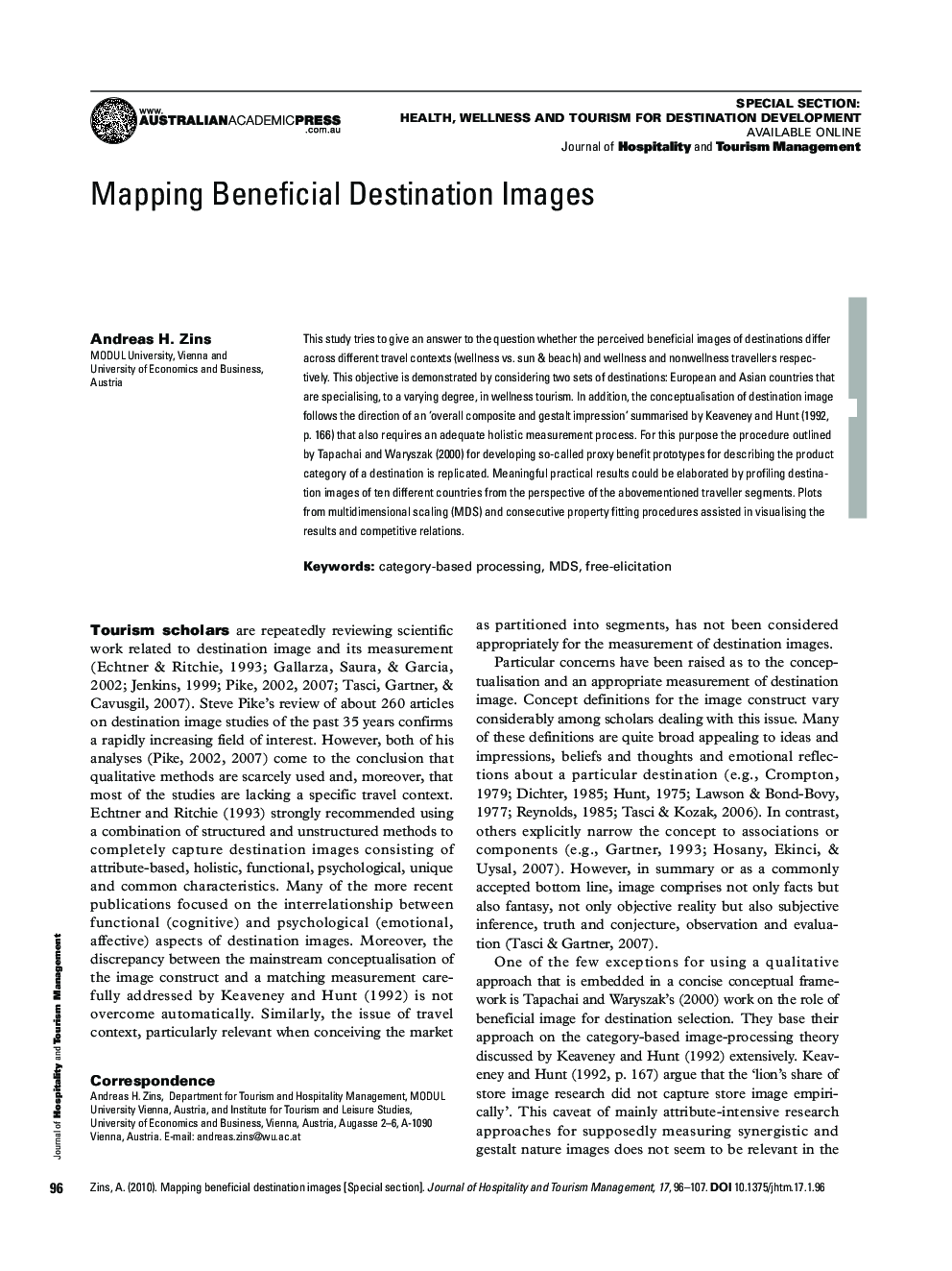 Mapping Beneficial Destination Images