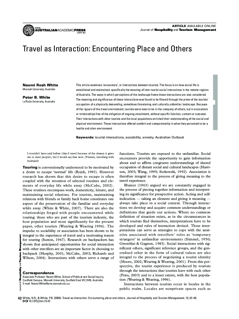 Travel as Interaction: Encountering Place and Others