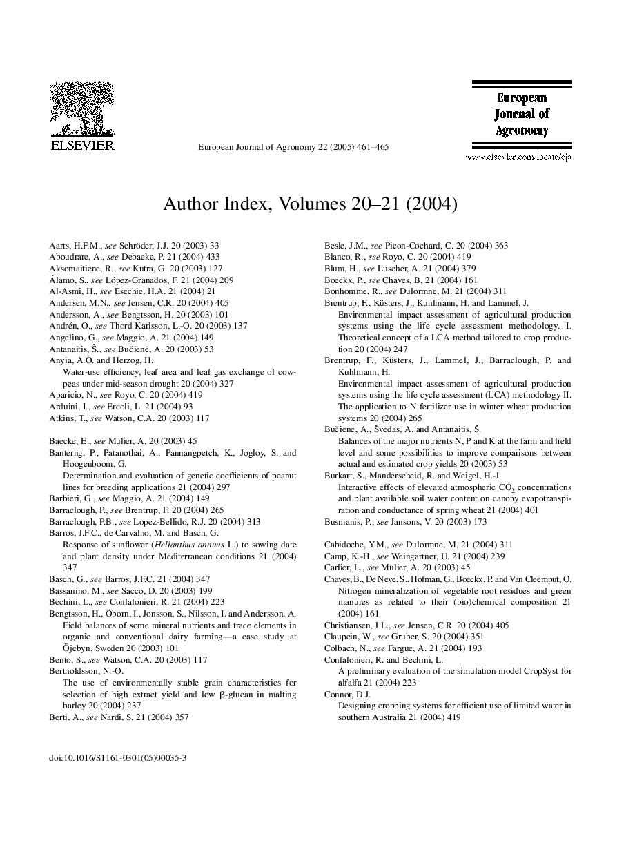 عکس صفحه اول مقاله: Author index volume 20 and 21 Author index volume 20 and 21