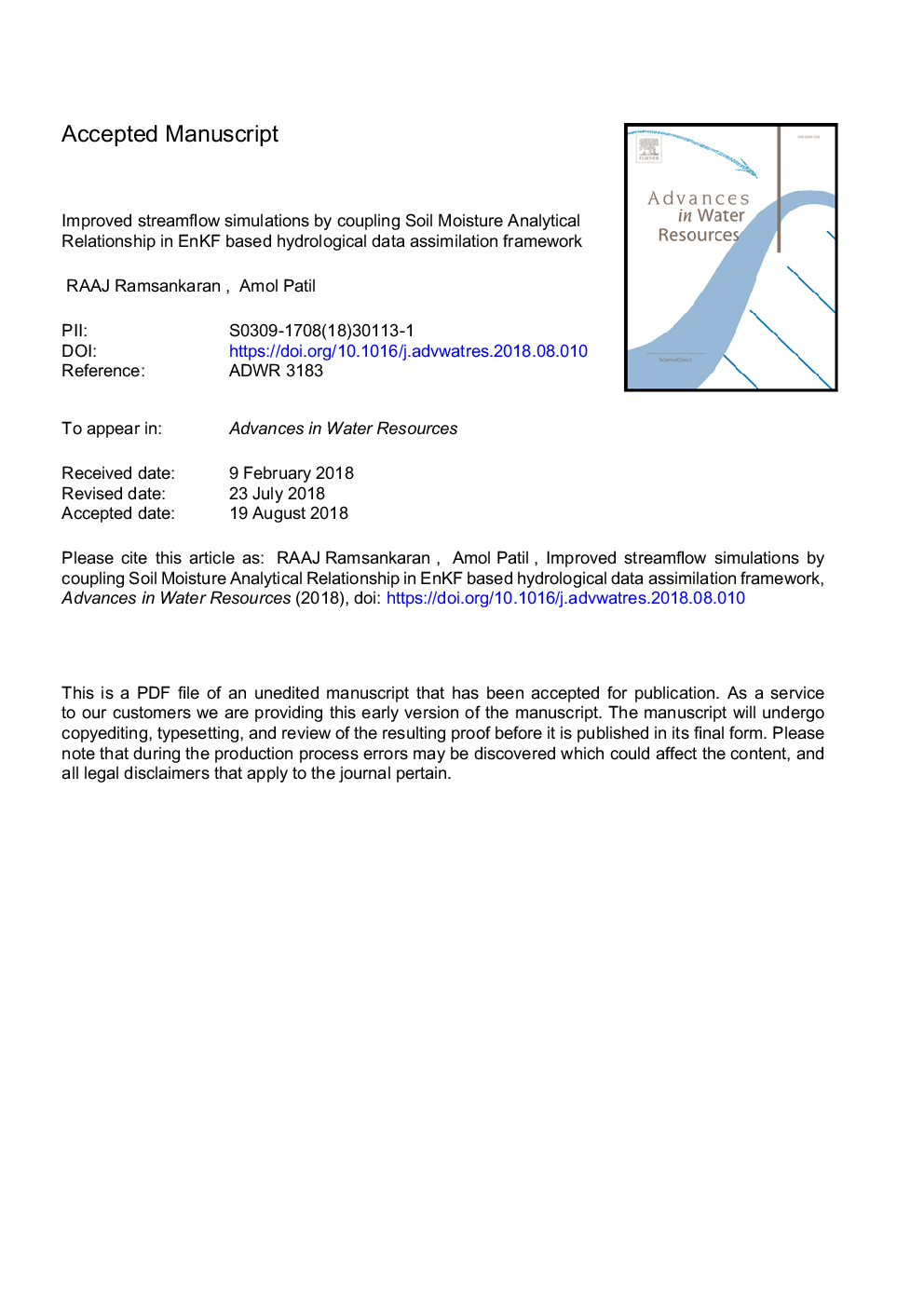 Improved streamflow simulations by coupling soil moisture analytical relationship in EnKF based hydrological data assimilation framework