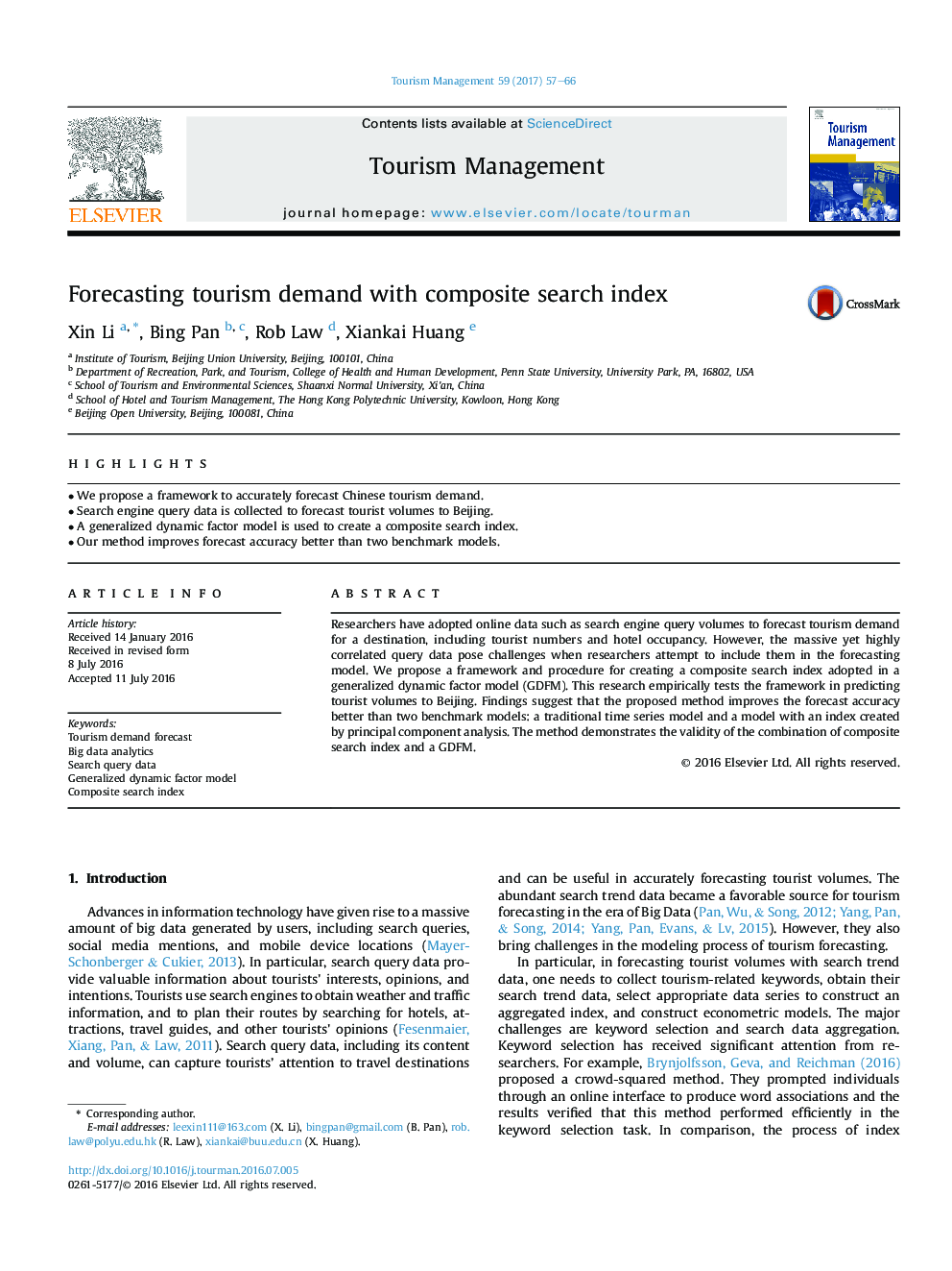 Forecasting tourism demand with composite search index