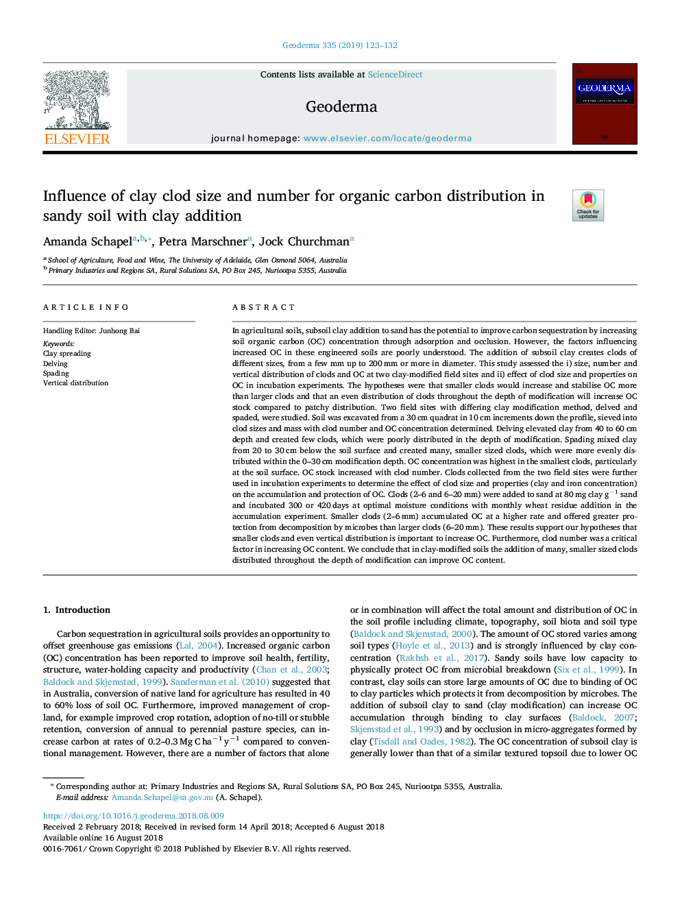 Influence of clay clod size and number for organic carbon distribution in sandy soil with clay addition