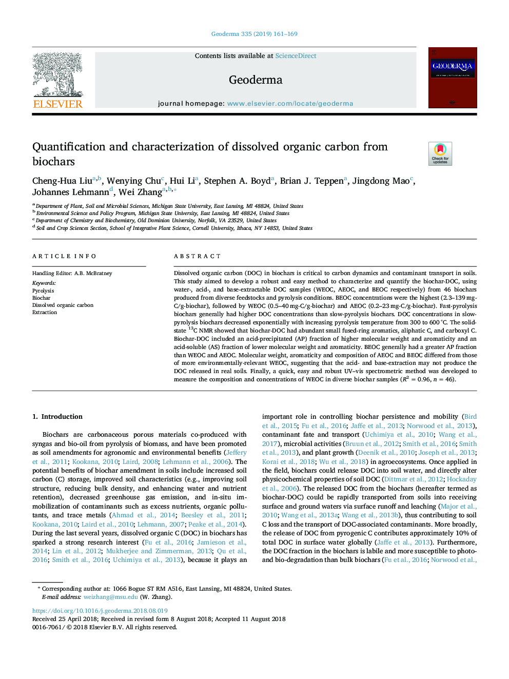 Quantification and characterization of dissolved organic carbon from biochars