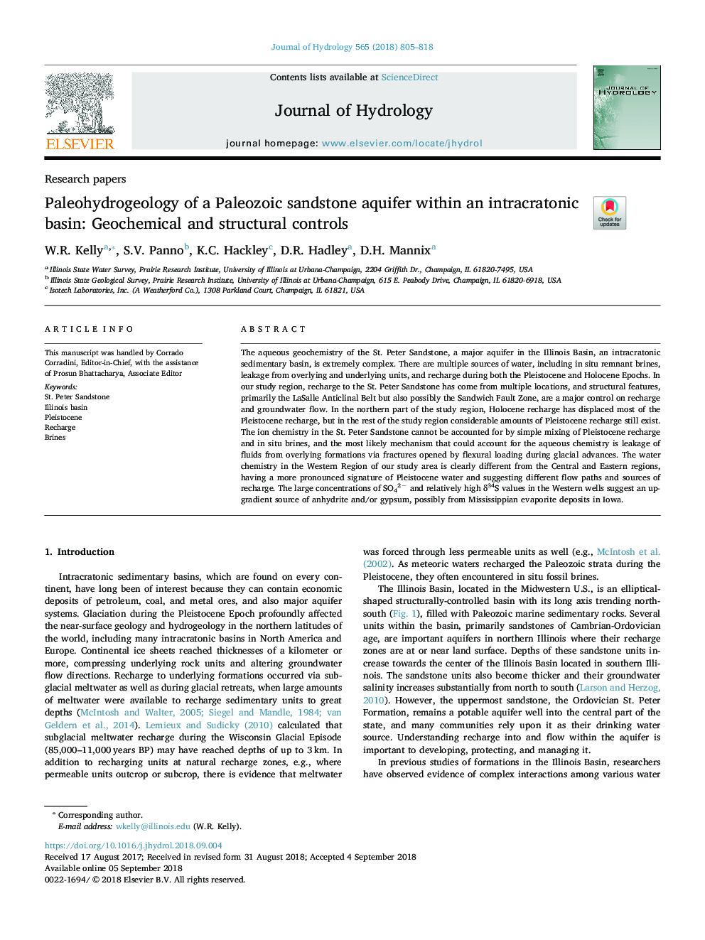 Paleohydrogeology of a Paleozoic sandstone aquifer within an intracratonic basin: Geochemical and structural controls