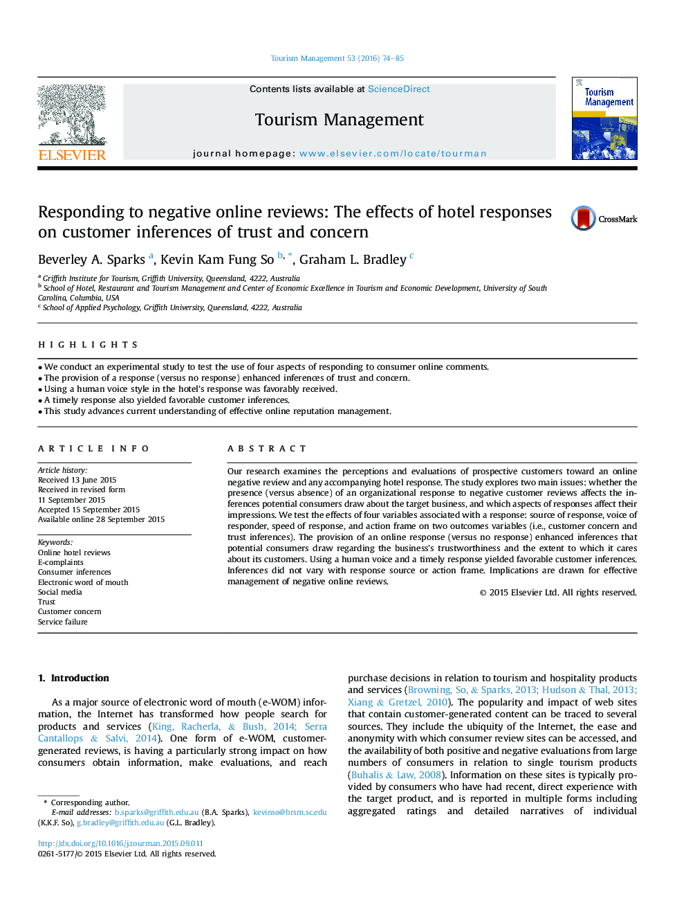 Responding to negative online reviews: The effects of hotel responses on customer inferences of trust and concern