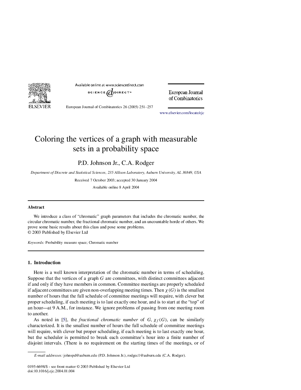 Coloring the vertices of a graph with measurable sets in a probability space