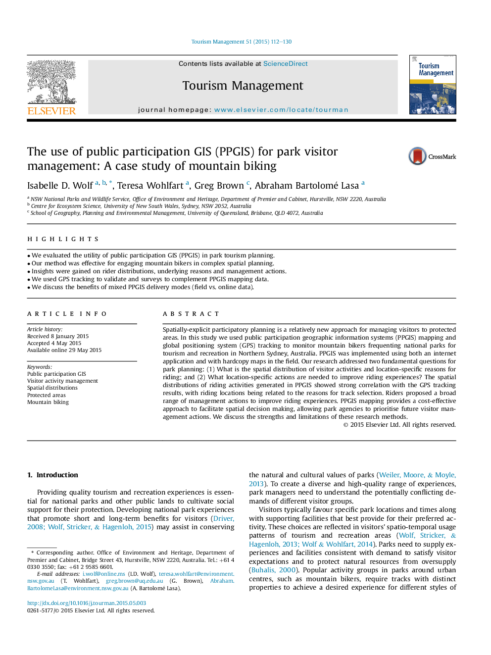 The use of public participation GIS (PPGIS) for park visitor management: A case study of mountain biking