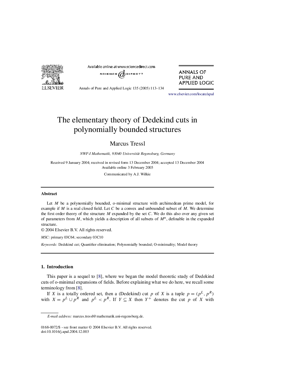 The elementary theory of Dedekind cuts in polynomially bounded structures