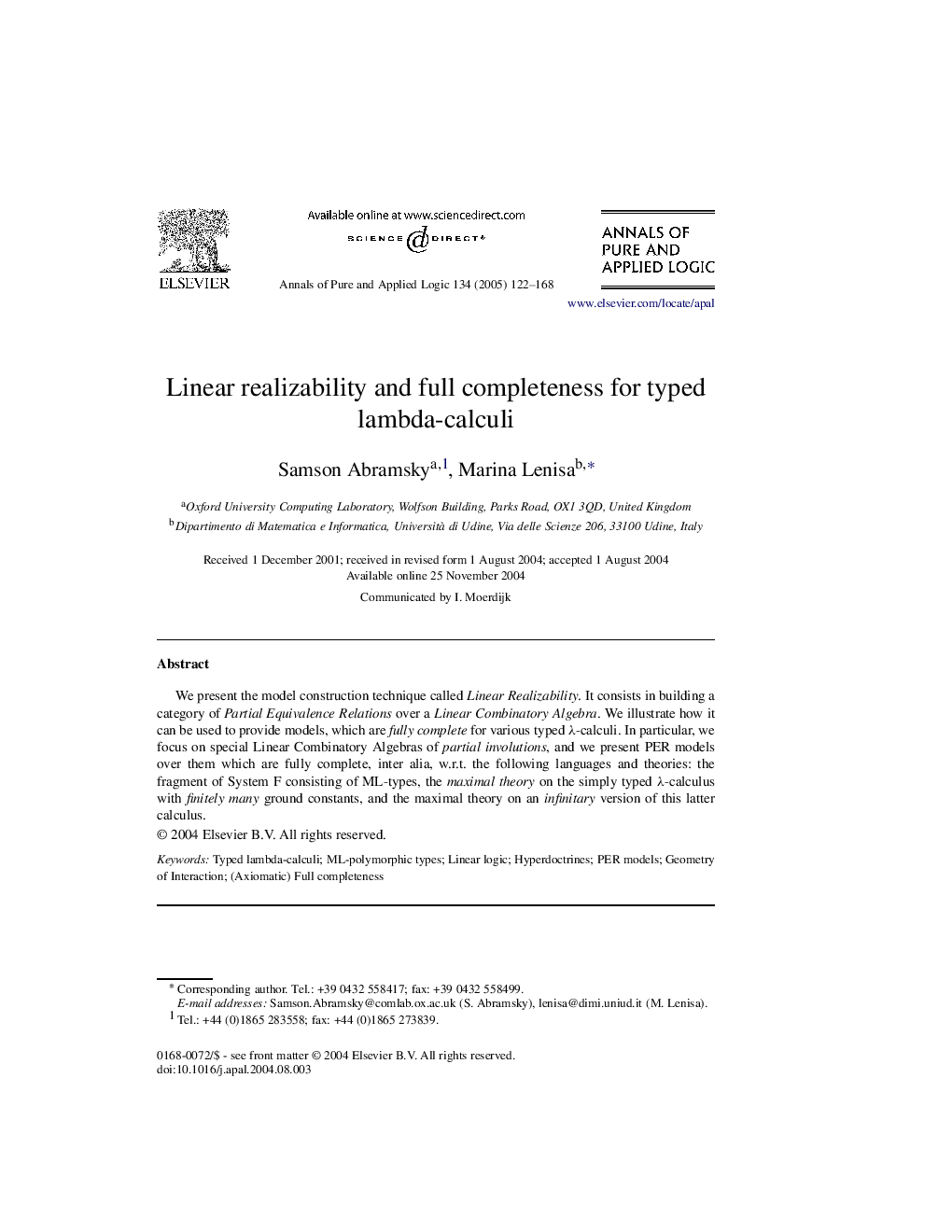 Linear realizability and full completeness for typed lambda-calculi