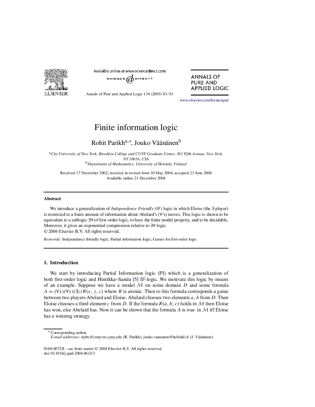 Finite information logic