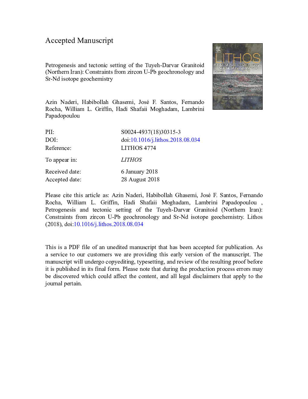 Petrogenesis and tectonic setting of the Tuyeh-Darvar Granitoid (Northern Iran): Constraints from zircon U-Pb geochronology and Sr-Nd isotope geochemistry