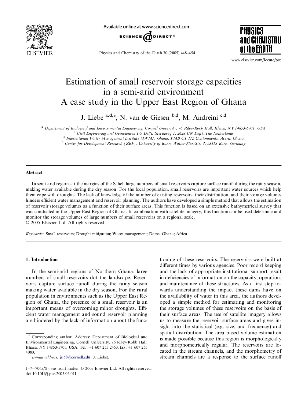 Estimation of small reservoir storage capacities in a semi-arid environment