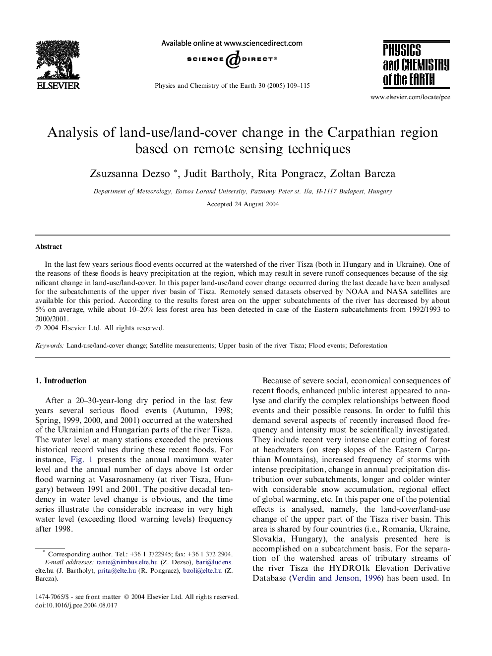 Analysis of land-use/land-cover change in the Carpathian region based on remote sensing techniques