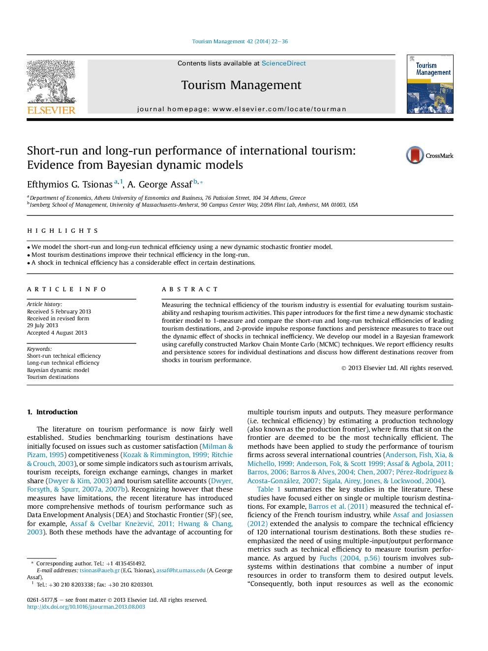 Short-run and long-run performance of international tourism: Evidence from Bayesian dynamic models