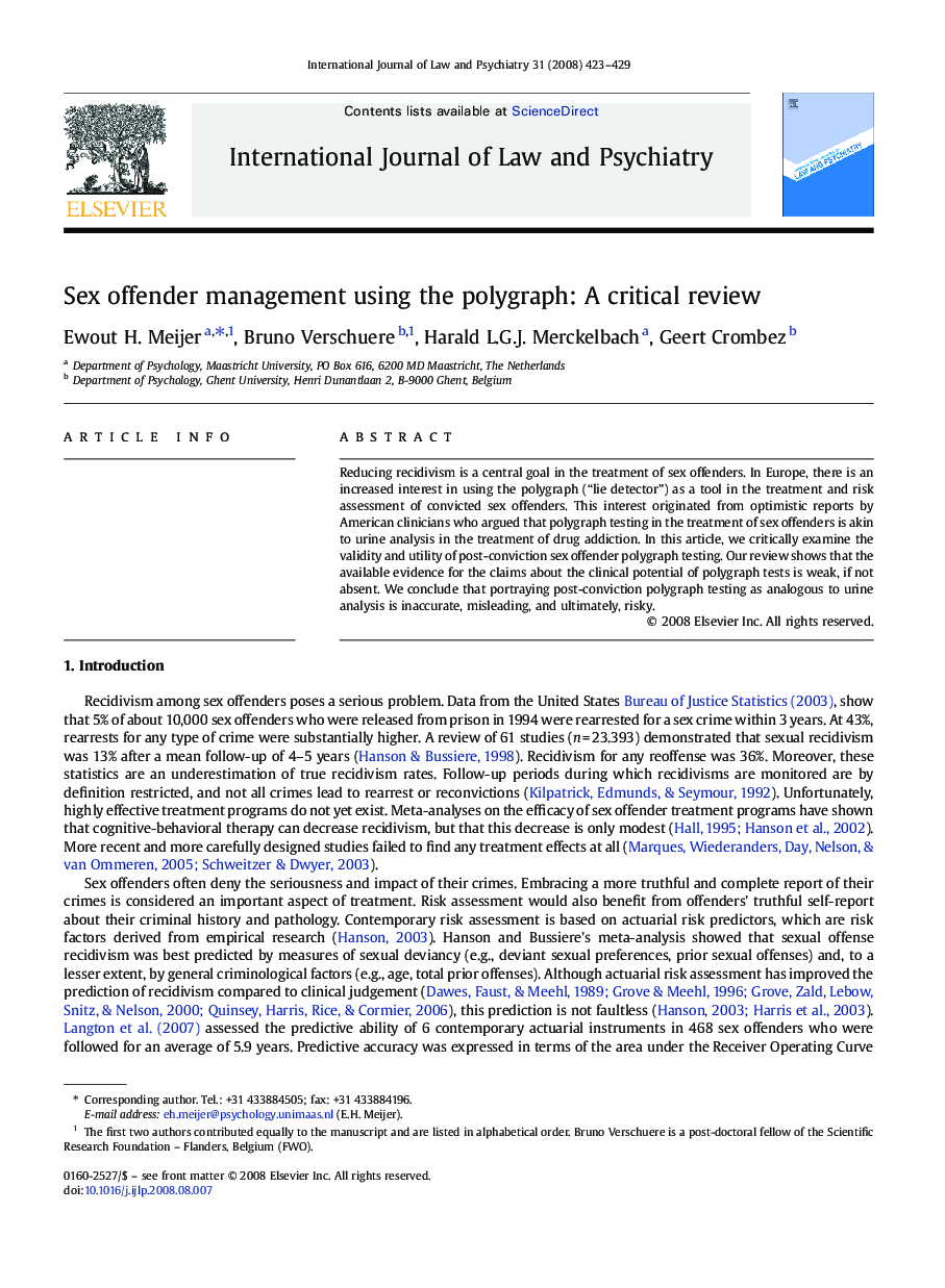 Sex offender management using the polygraph: A critical review